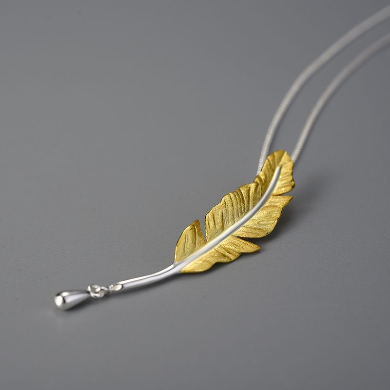 Sterling Silver and 18k Gold Feather Necklace for Women