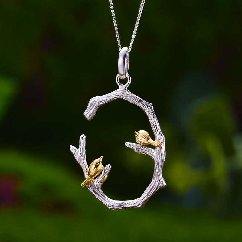 necklace the love story of two birds round sterling silver for women