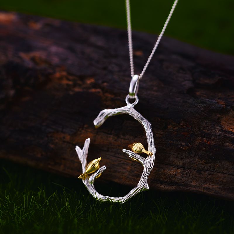 necklace the love story of two birds round sterling silver for women