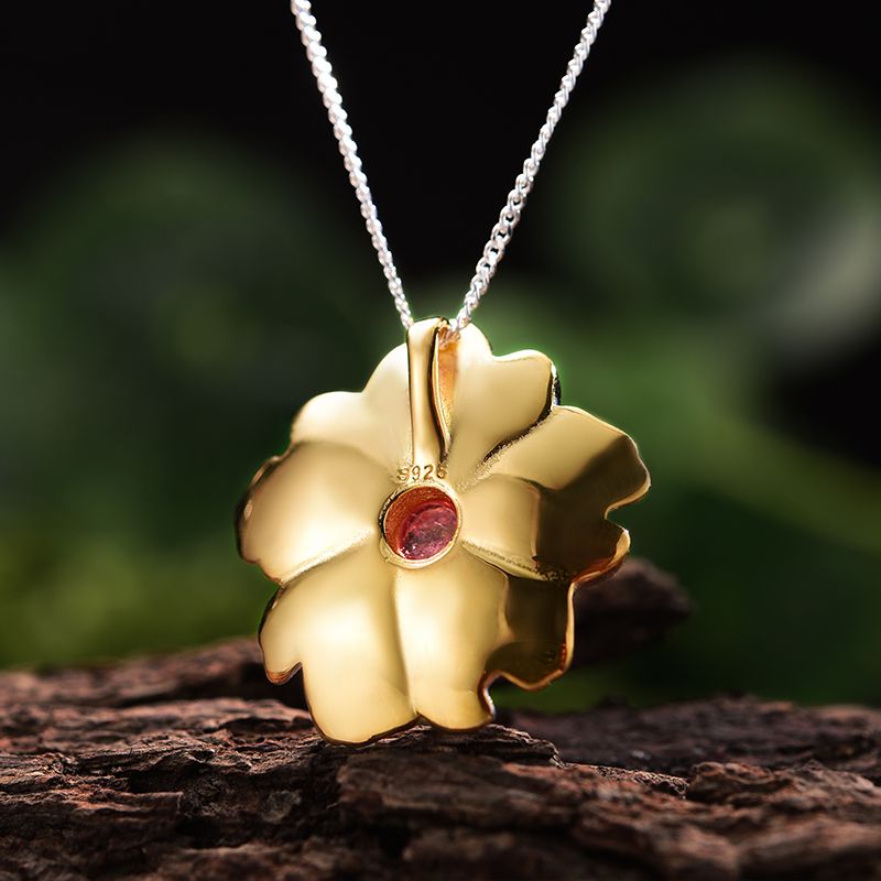 Women's Sterling Silver and 18k Gold Peony Flower Novelty Necklace