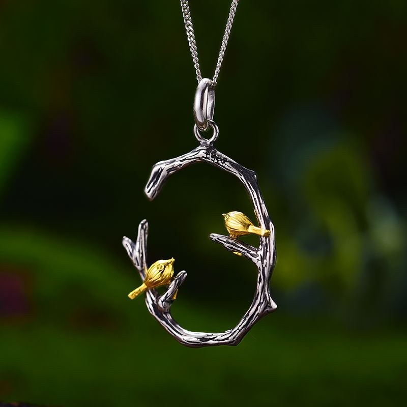 necklace the love story of two birds round sterling silver for women