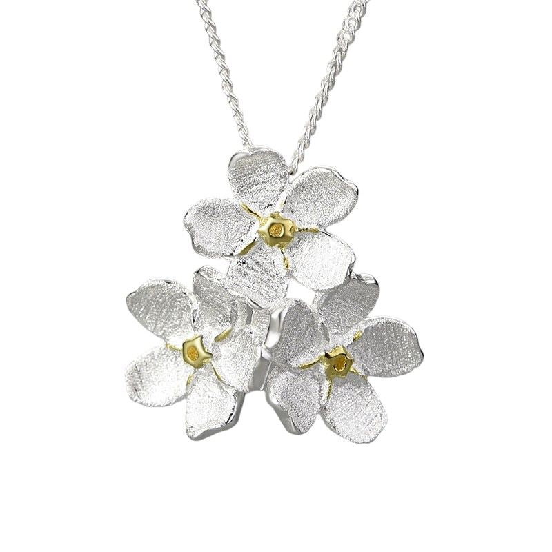 three flowers of the soul necklace in sterling silver and 18k gold for women