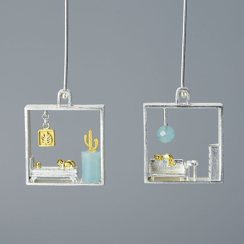 Home Sweet Home earrings in 925 silver and 18k gold for women