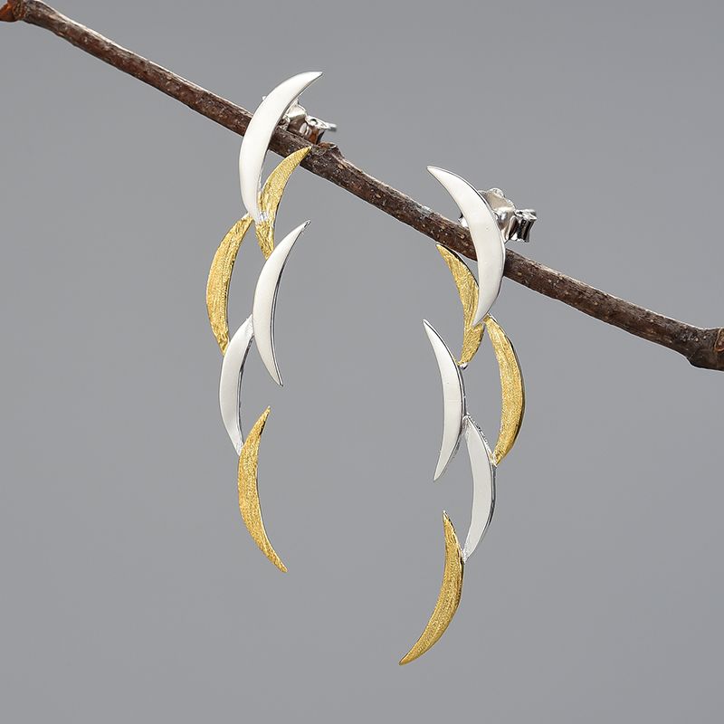 pendientes luna creciente de plata de ley 925 pura y oro 18k, Calidad Española, 100% Hecho a Mano para mujeres