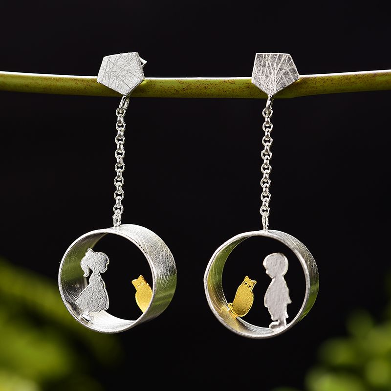 double earrings I'm with my precious cat in sterling silver and 18k gold unisex