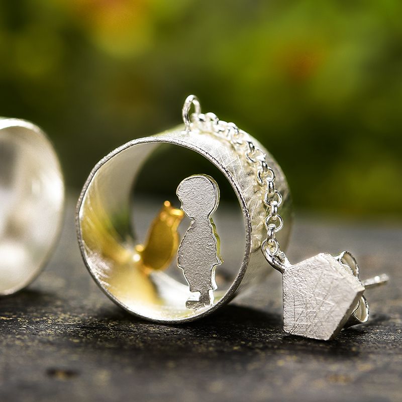 double earrings I'm with my precious cat in sterling silver and 18k gold unisex