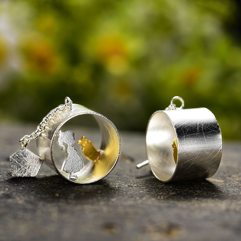 double earrings I'm with my precious cat in sterling silver and 18k gold unisex