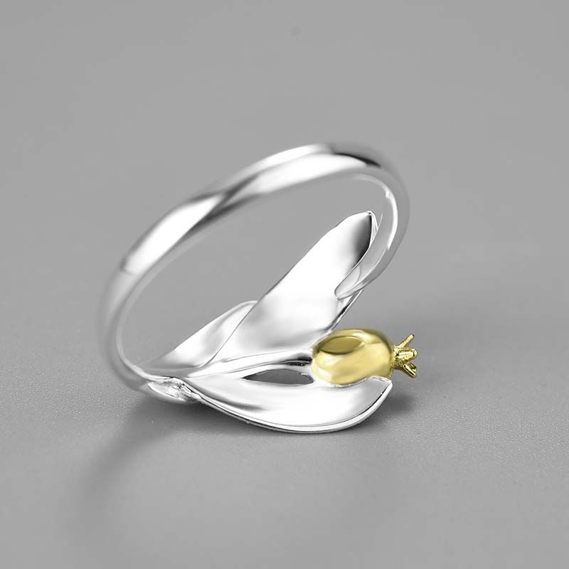 Anillo Flor de Granada de plata de ley 925 pura y oro negro, Calidad Española, 100% Hecho a Mano para mujeres