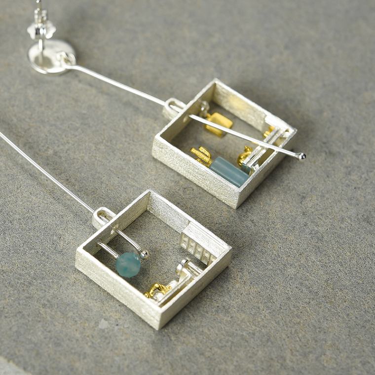 Home Sweet Home earrings in 925 silver and 18k gold for women