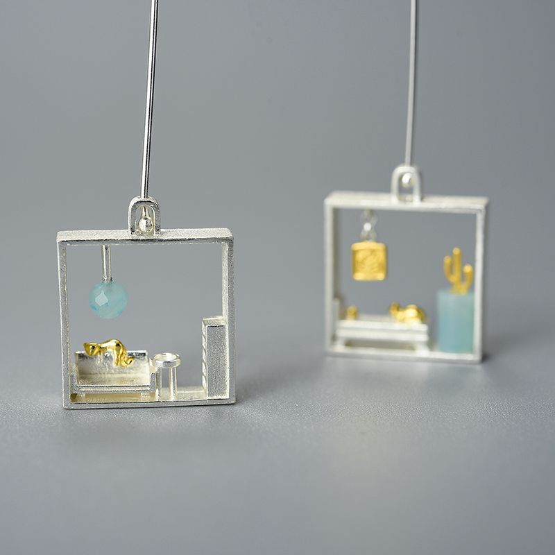 Home Sweet Home earrings in 925 silver and 18k gold for women