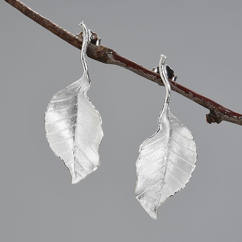 Long Leaf Earrings in sterling silver and 18k gold for women