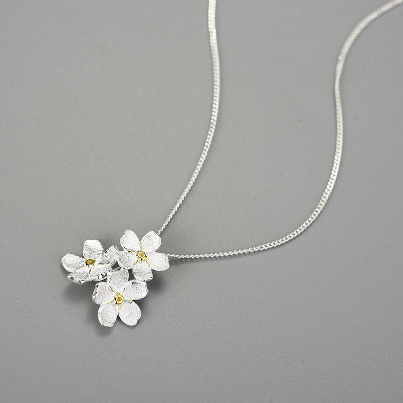 three flowers of the soul necklace in sterling silver and 18k gold for women