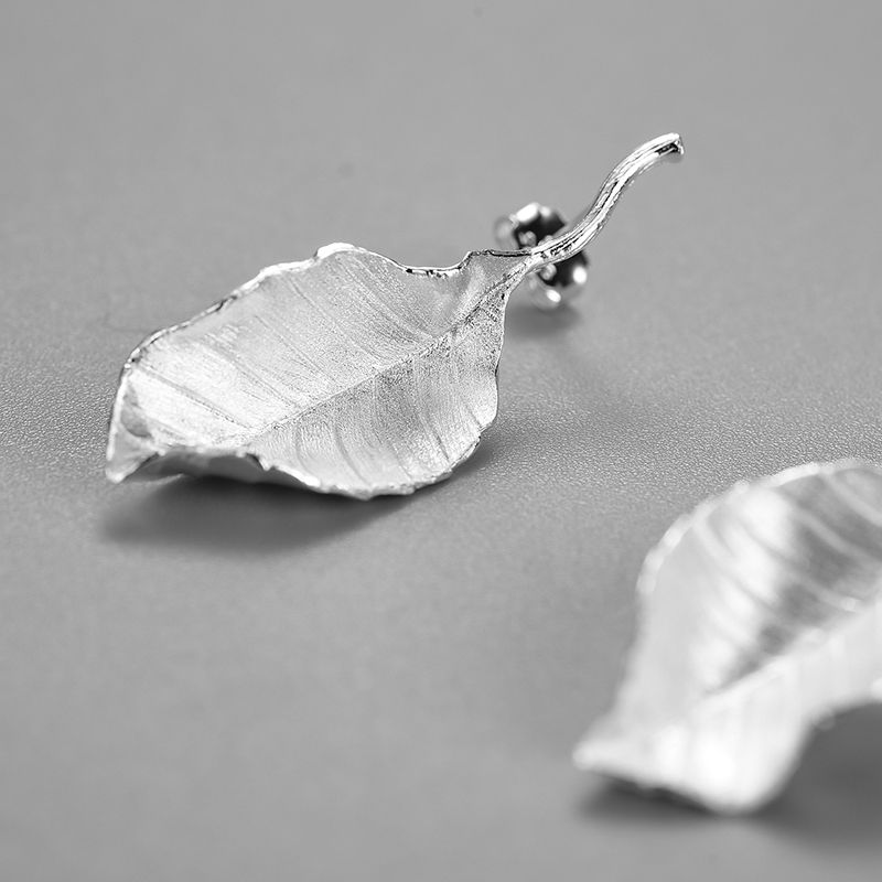 Long Leaf Earrings in sterling silver and 18k gold for women