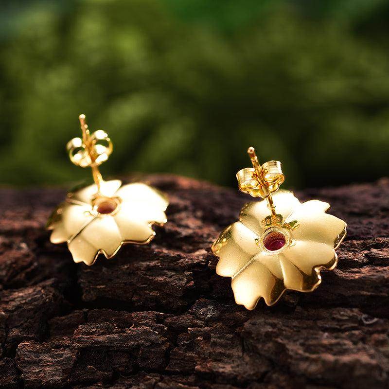 18k gold sterling silver peony flower novelty earrings for women