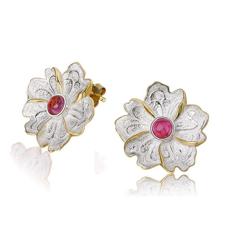 18k gold sterling silver peony flower novelty earrings for women