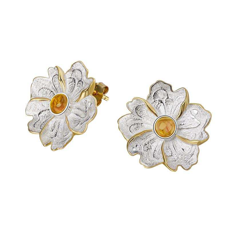 18k gold sterling silver peony flower novelty earrings for women