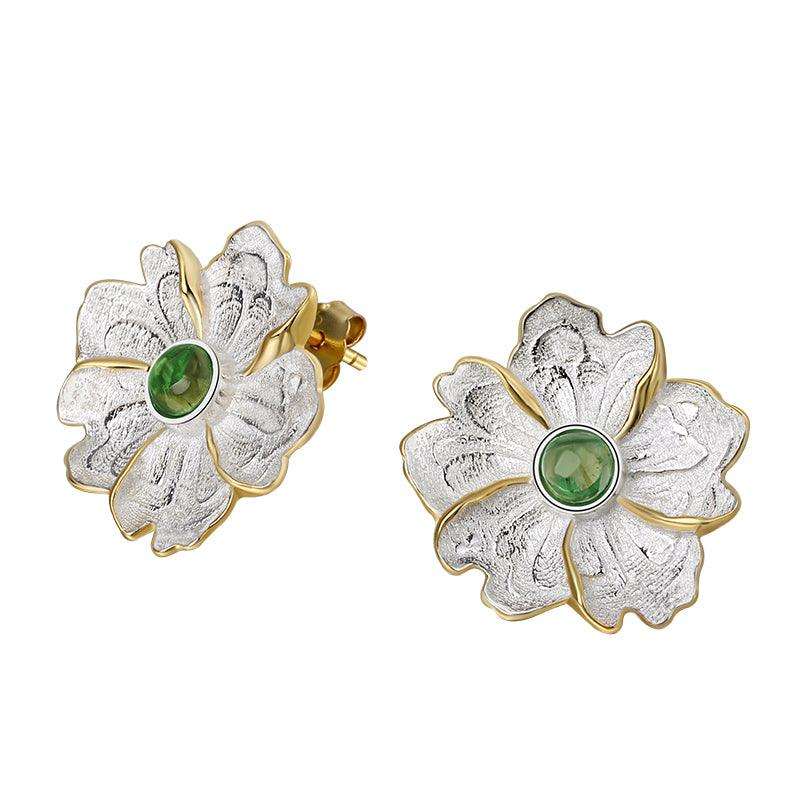 18k gold sterling silver peony flower novelty earrings for women