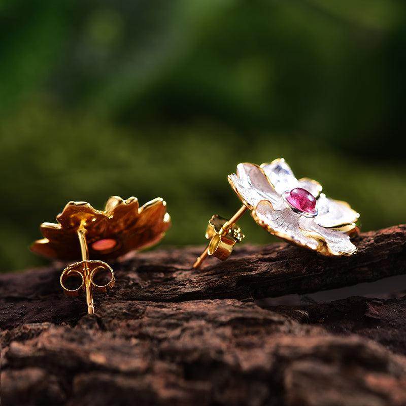 18k gold sterling silver peony flower novelty earrings for women