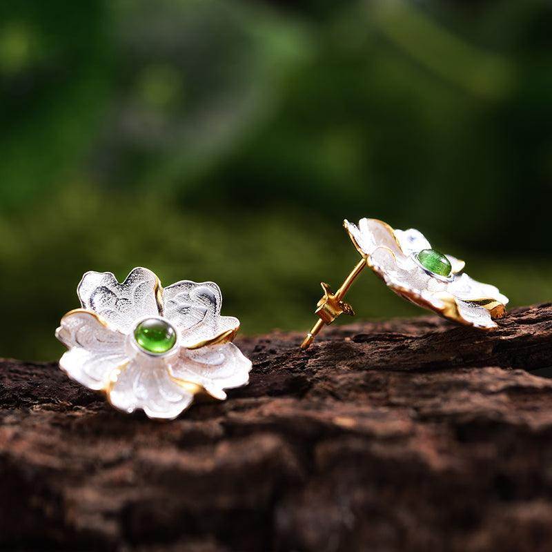 18k gold sterling silver peony flower novelty earrings for women