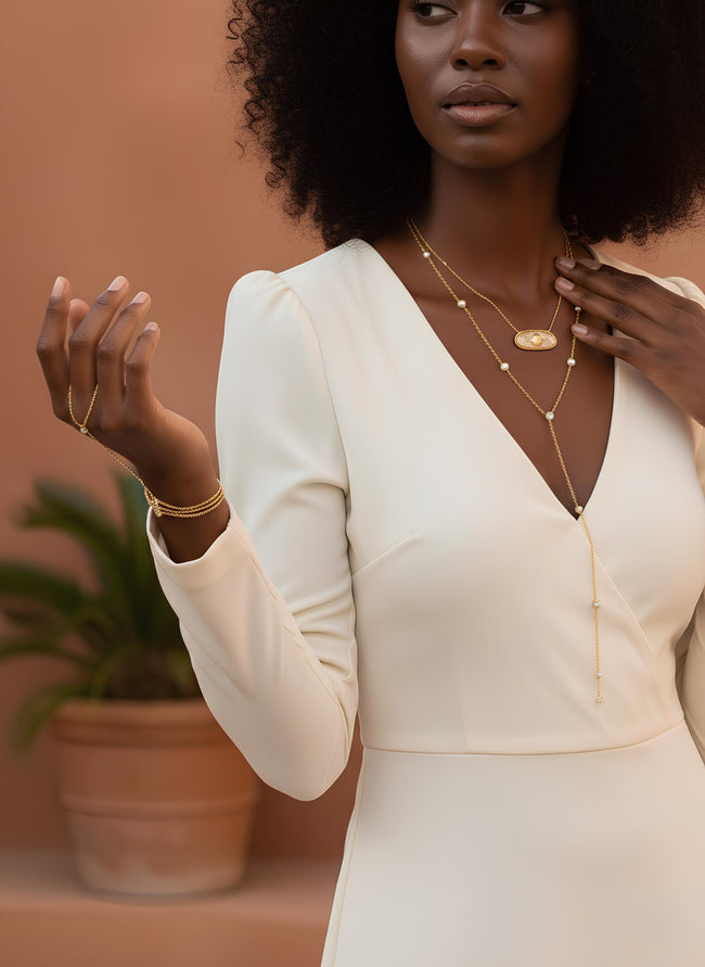 Pulsera de con Anillo de Tres Cadenas con Circonitas Blancas
