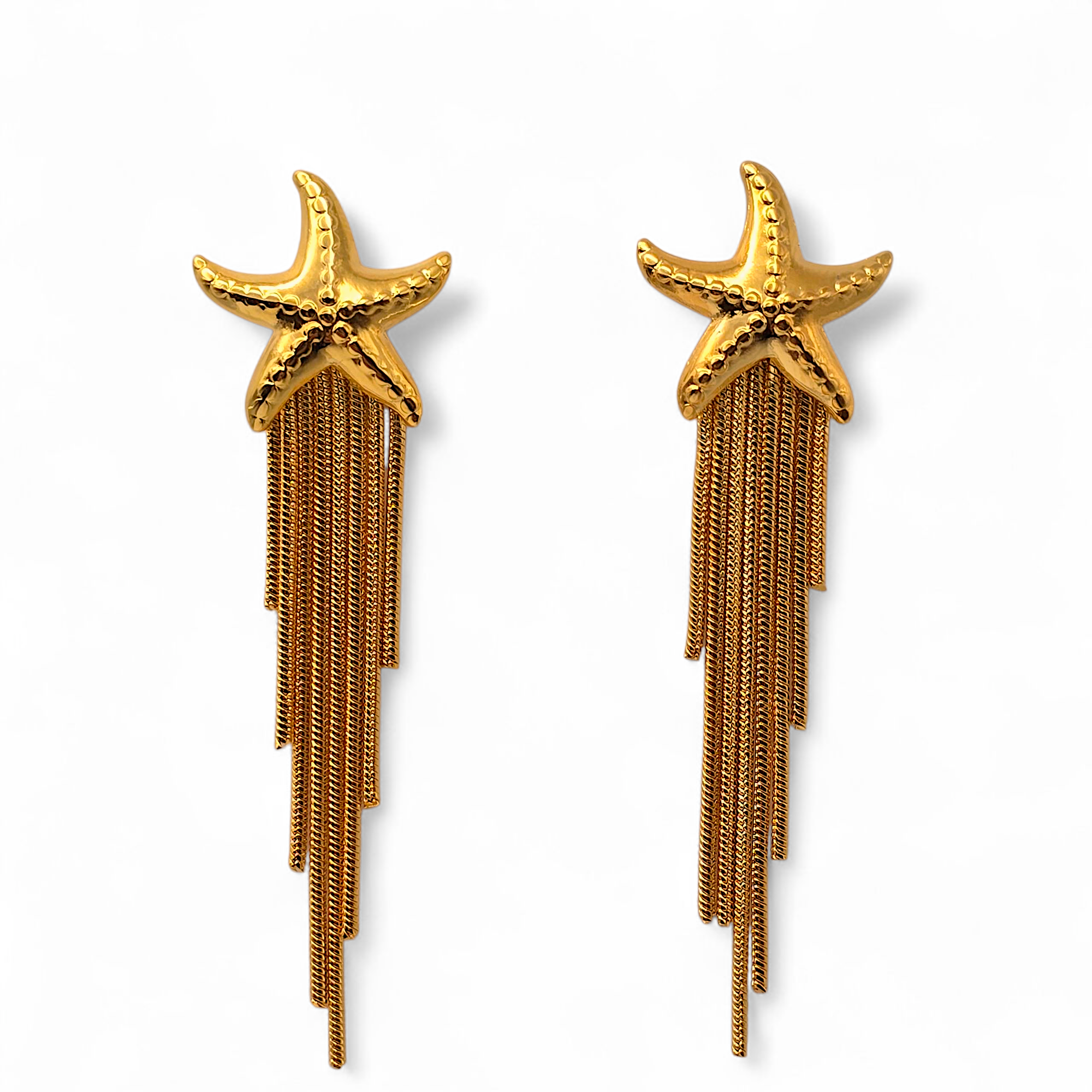 Pendientes de Estrella de Mar con Flecos Dorados