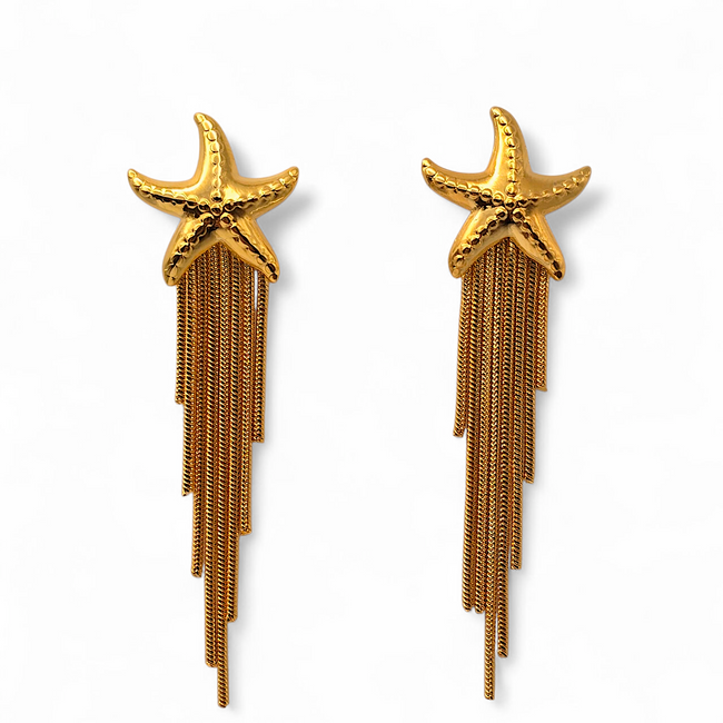 Pendientes de Estrella de Mar con Flecos Dorados