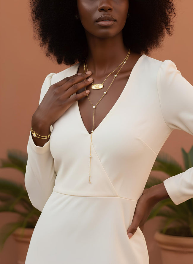 Cadena larga con gotas de circonitas