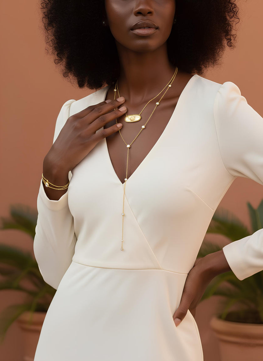 Cadena larga con gotas de circonitas